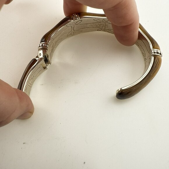Whitney Kelly Bracelet Cuff Tigers Eye Bamboo Hinged Sterling Silver 54g QVC - Picture 9 of 13